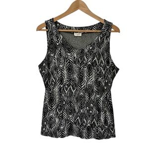 Arianne Peacock Abstract Dressy Sleeveless Tank Top Black White Stretchy Y2K